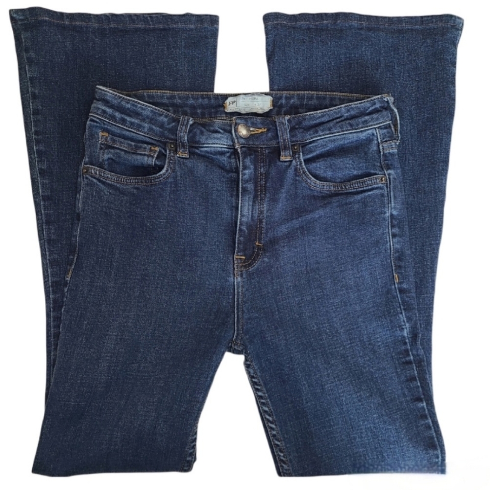 Free People High-Waist Flare Denim Jeans Dark Wash, Size 27